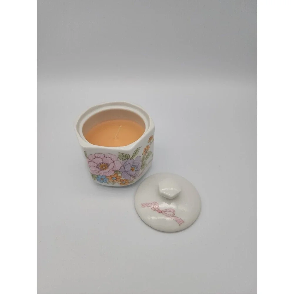 Vintage Covered Candle Japan Floral Design NEW!  Peach candle!  Gift Idea!